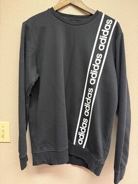 adidas Black Crewneck Sweatshirt with White Diagonal Logo Stripe